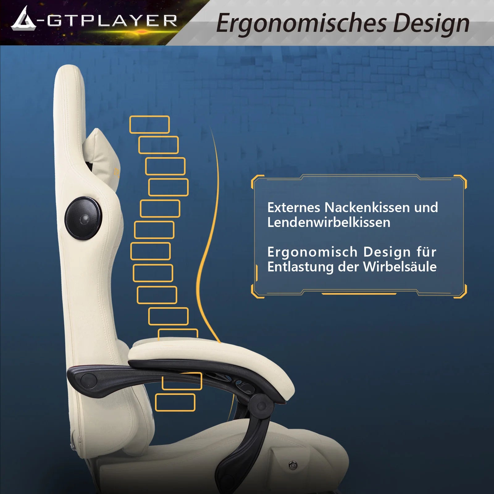 GTPLAYER Gaming chair Ergonomic Gaming armchair Desk chair PC Footrest loudspeaker Music Office chair up to 150kg