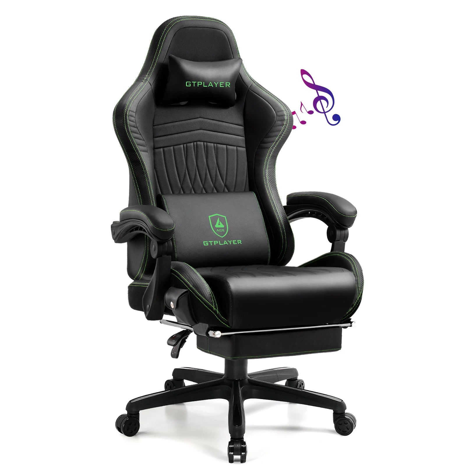 GTPLAYER Gaming chair Ergonomic Gaming armchair Desk chair PC Footrest loudspeaker Music Office chair up to 150kg