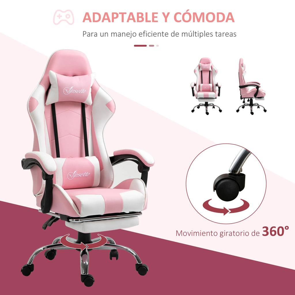 Vinsetto Reclining Gaming Chair Headrest Footrest 64X67X119-127 cm Pink