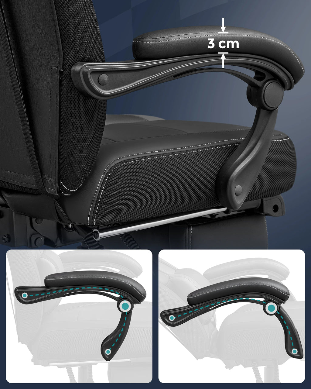 SONGMICS  Ergonomic Gaming Chair  Office Chair with Telescopic Footrest  Adjustable Headrest  Lumbar Support  Maximum Load