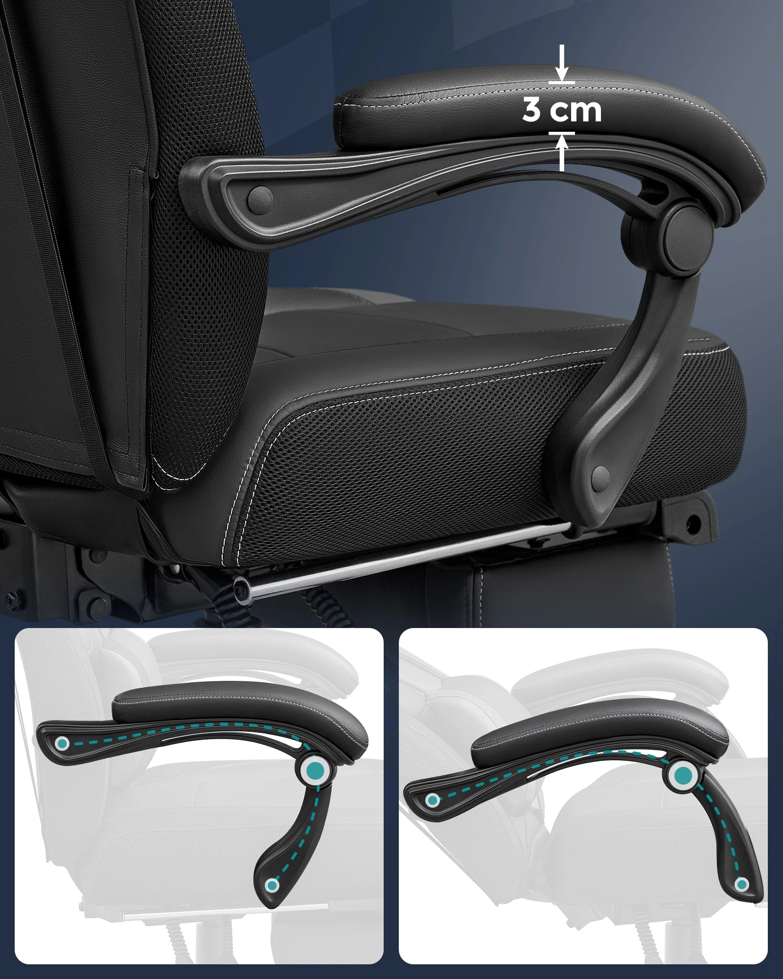 SONGMICS  Ergonomic Gaming Chair  Office Chair with Telescopic Footrest  Adjustable Headrest  Lumbar Support  Maximum Load